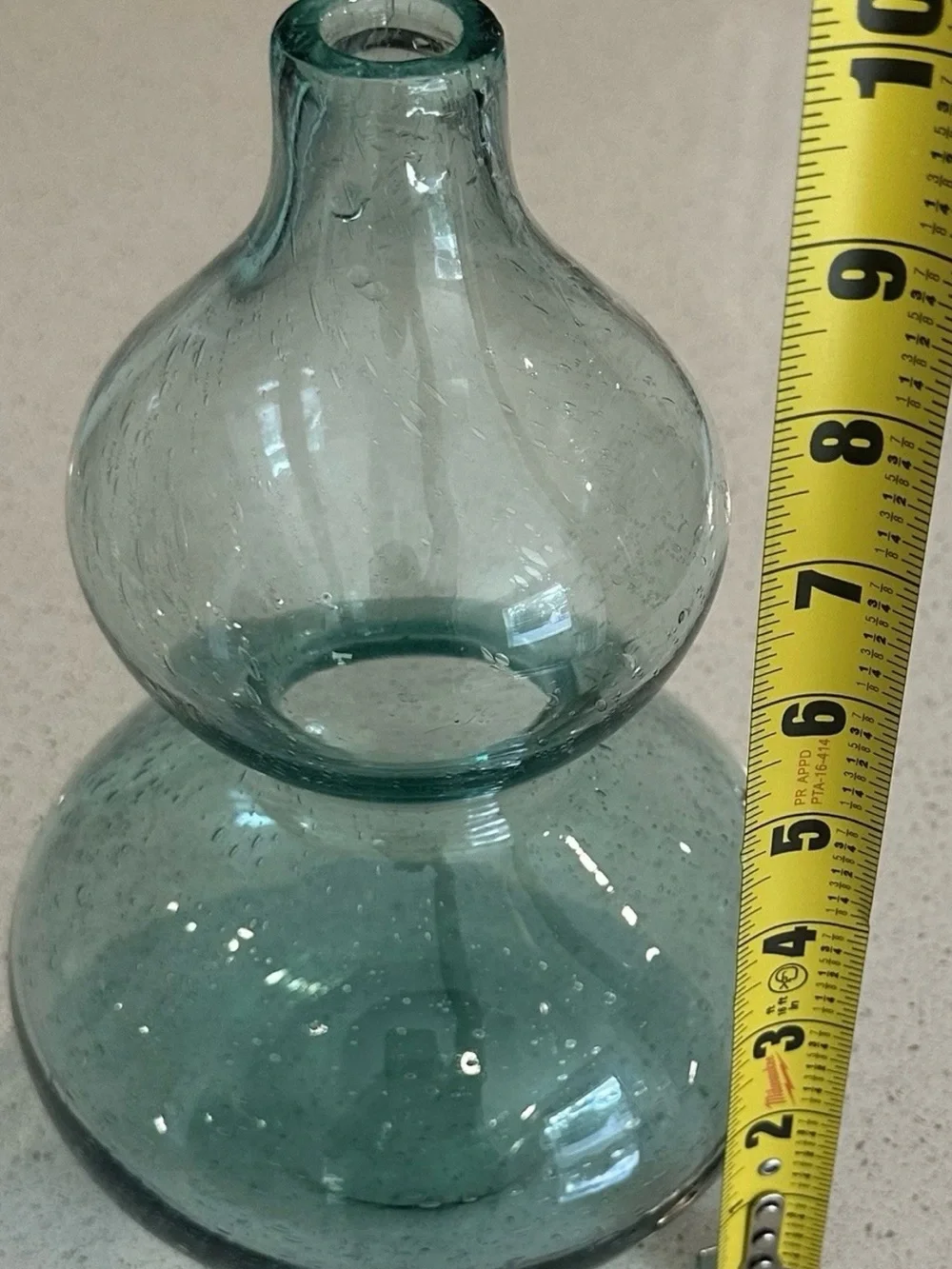 Handblown Aqua Glass Double-Bulb Vase